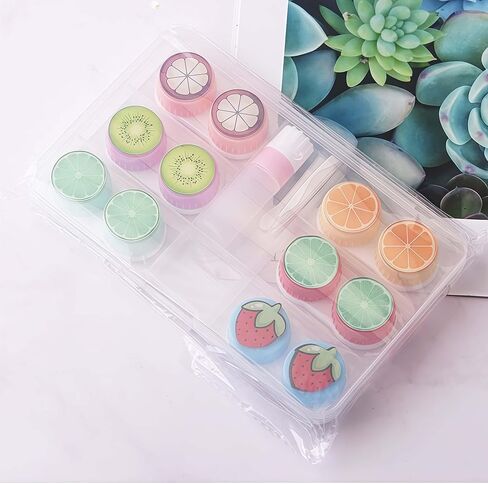 علبة عدسات لاصقة مكونة من 6 قطع، مناسبة للحمل أثناء السفر، صندوق تخزين عدسات لاصقة لطيفة على شكل فاكهة، مجموعة أدوات تفكيك الملقط (اللون) in Kuwait