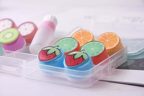 علبة عدسات لاصقة مكونة من 6 قطع، مناسبة للحمل أثناء السفر، صندوق تخزين عدسات لاصقة لطيفة على شكل فاكهة، مجموعة أدوات تفكيك الملقط (اللون) in Kuwait