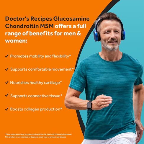 وصفات الطبيب الجلوكوزامين كوندرويتين MSM الكركم كيرسيتين، ملحق دعم الحركة للرجال والنساء، مع الفلفل الأسود لامتصاص عالي، والتنقل والمرونة، بدون محار، 240 قرصًا in Kuwait