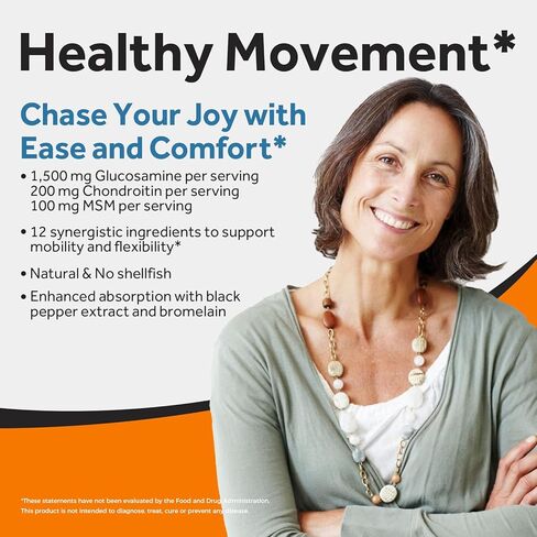 وصفات الطبيب الجلوكوزامين كوندرويتين MSM الكركم كيرسيتين، ملحق دعم الحركة للرجال والنساء، مع الفلفل الأسود لامتصاص عالي، والتنقل والمرونة، بدون محار، 240 قرصًا in Kuwait