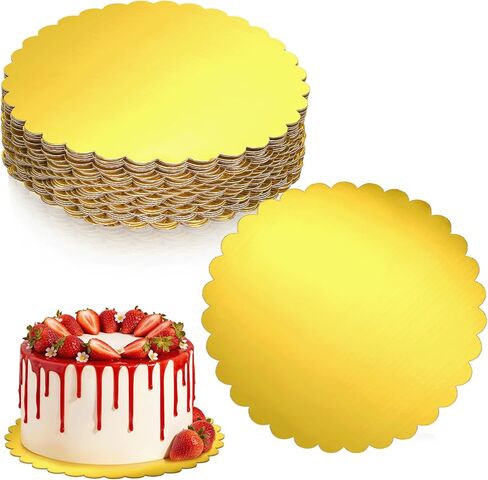 25 حزمة من ألواح الكيك الذهبية مقاس 10 بوصة، دوائر الكيك من الورق المقوى الذهبي، لوحة دوائر الكيك بحافة صدفية ومضادة للدهون، دوائر دائرية من الورق المقوى لتزيين حفلات الزفاف وأعياد الميلاد (ذهبي) in Kuwait