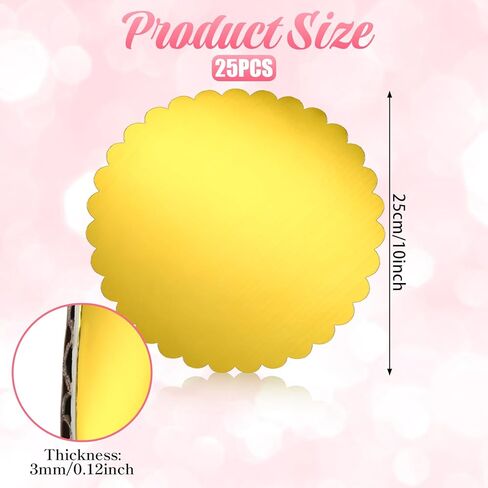 25 حزمة من ألواح الكيك الذهبية مقاس 10 بوصة، دوائر الكيك من الورق المقوى الذهبي، لوحة دوائر الكيك بحافة صدفية ومضادة للدهون، دوائر دائرية من الورق المقوى لتزيين حفلات الزفاف وأعياد الميلاد (ذهبي) in Kuwait