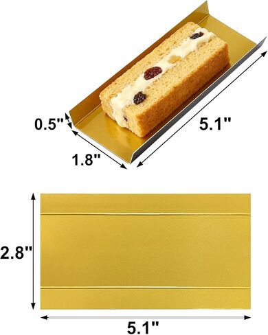 DEAYOU 500 Pcs Mini Cake Boards Rectangular, 5 × 2.8 Inch Foldable Paper Cardboard Dessert Plates, Greaseproof Mousse Cupcake Bases for Pastry Display, Baking, Party, Wedding, Gold and Black in Saudi Arabia
