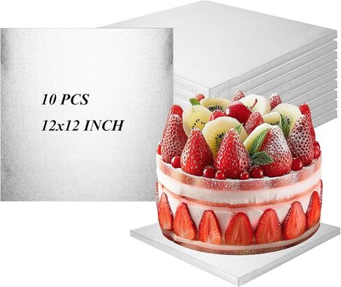 10 قطعة طبلة كعكة مربعة 12 بوصة لوحة كعكة مربعة 1/2 بوصة سميكة طبلة كعكة فضية DIY بها بنفسك ، تزيين ، لوازم الخبز in Kuwait