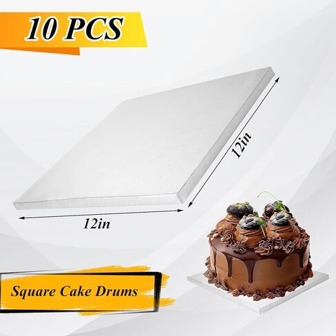 10 قطعة طبلة كعكة مربعة 12 بوصة لوحة كعكة مربعة 1/2 بوصة سميكة طبلة كعكة فضية DIY بها بنفسك ، تزيين ، لوازم الخبز in Kuwait