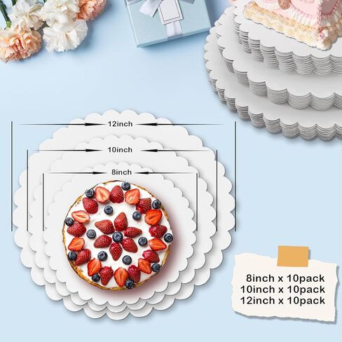 30 Pcs 8+10+12 inch White Cake Boards Round, 10 of Each Size, Food-Graded Cardboard, Waterproof and Oil-Proof, Sturdy Corrugated, Ideal for Baking, Cake DIY, Dessert and Craftin in Kuwait