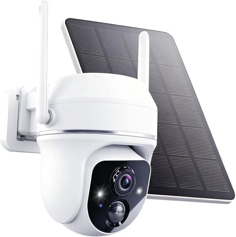 كاميرات أمان الطاقة الشمسية اللاسلكية في الهواء الطلق ، 3MP 360 ° عرض كاميرات WiFi بالطاقة الشمسية مع الكشف عن حركة AI/2-Way Talk/Spotlight/Siren/IP65/Cloud/to 512G SD STORGER in Kuwait