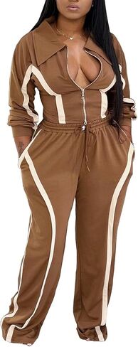 Geulis Fall Sweatsuits Women 2 Piece Outfit Long Sleeve Zipper Cropped Jacket Drawstring Wide Leg Sweatpants Set in Saudi Arabia