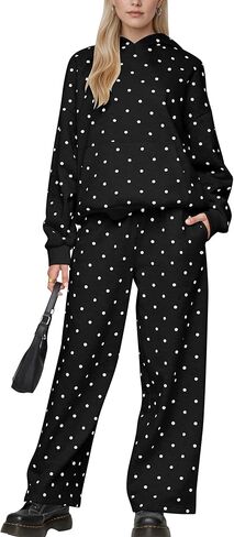 Lauweion Polka Dot Set-Womens Oversized Hoodie and Wide Leg Sweatpants in Kuwait