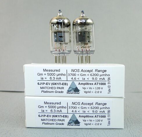 Riverstone Audio - أنابيب تفريغ NOS ذات 7 سنون 6J1P-EV (6Ж1П-EB)، زوج واحد تم اختباره وتطابقه بالكامل (3% لـ IP وGm) - ترقية لـ 6J1 6J1P 6AK5 5654 EF95 403B - قطعتان 6J1P-EV (6Ж1П-ЕВ) 3% متطابقة in Kuwait