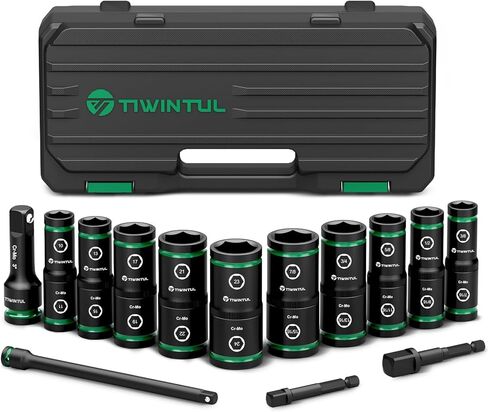 1/2" Wheel Protector Impact Socket Set, 5Pcs Non-Marring Lug Nut Socket Set, CR-MO Steel, 6-Point Thin Wall Deep Socket Set, Color-Coded Protective Sleeves- Metric 17 19 21 mm, SAE 13/16 7/8" in Saudi Arabia
