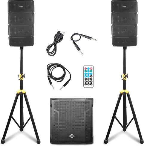 LOTAWAY GWS-042 Powered Line Array Speaker System with 15" Wooden Active Subwoofer, 2200W Professional DJ Sound System with Smart DSP, 3-Channel Mixer, Bluetooth TWS for Church, Club, Live Events in Saudi Arabia