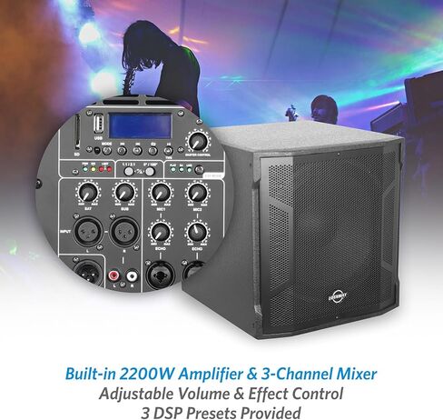 LOTAWAY GWS-042 Powered Line Array Speaker System with 15" Wooden Active Subwoofer, 2200W Professional DJ Sound System with Smart DSP, 3-Channel Mixer, Bluetooth TWS for Church, Club, Live Events in Saudi Arabia
