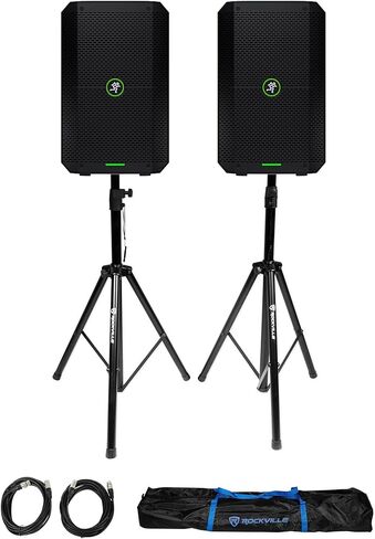 Audiosavings Bundle: (2) Mackie Thump GO 8" Portable Battery-Powered Rechargeable DJ PA Speaker+Bluetooth Bundle with Pair of Rockville Adjustable Tripod Speaker/Light Stands+20' XLR Cables (3 Items) in Saudi Arabia