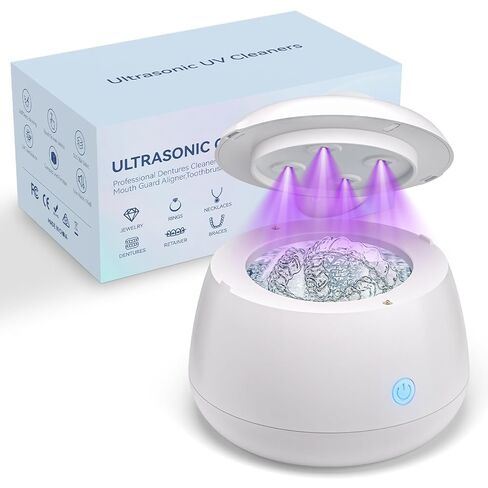 آلة تنظيف التجنيب بالموجات فوق الصوتية، 45 كيلو هرتز، سعة 200 مل، للحراس الليليين، الأقواس، التقويم، فرشاة الأسنان، المجوهرات (أبيض) in Kuwait