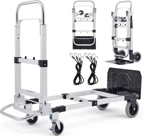 CREWORKS 3 in 1 Convertible Hand Truck Dolly with Brakes,Heavy Duty Folding Hand Truck with 600LB Capacity,Portable Dolly Cart with Rubber Wheels and Telescoping Handles for Moving in Kuwait