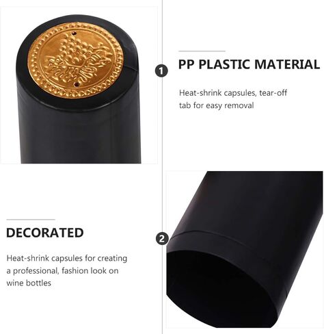 100Pcs Heat Shrink Wine Bottle Film - Black Pvc Shrink Capsules Top Seal Sleeves for Wine Bottling Home Restaurant Winery Wrapping in Saudi Arabia