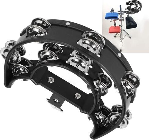 Hi Hat Tambourine Drum Set, Double Row Bells Musical Instrument for Drummers Guitarists Singers Composers, Multifunctional Hand Bell Rattle Loose,Black in Kuwait