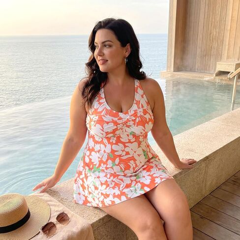 Agnes Orinda Plus Size Tankini Swimsuits for Women 2 Piece V Neck Floral Flowy Tops with Shorts Bathing Suits in Saudi Arabia