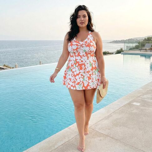 Agnes Orinda Plus Size Tankini Swimsuits for Women 2 Piece V Neck Floral Flowy Tops with Shorts Bathing Suits in Saudi Arabia