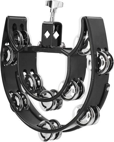 Hi Hat Tambourine Drum Set, Double Row Bells Musical Instrument for Drummers Guitarists Singers Composers, Multifunctional Hand Bell Rattle Loose,Black in Kuwait