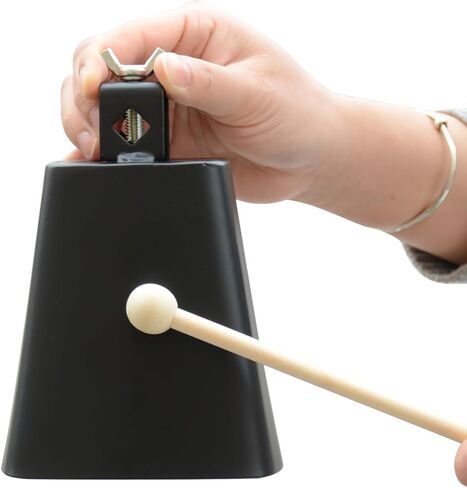 Steel Cowbell with Stick，Cowbell Instrument, 4 Inch Metal Steel Cow Bell with Handle Stick for Drum Set, Hand Percussion Noise Maker (5") in Saudi Arabia