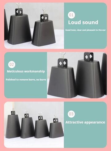 Steel Cowbell with Stick，Cowbell Instrument, 4 Inch Metal Steel Cow Bell with Handle Stick for Drum Set, Hand Percussion Noise Maker (5") in Saudi Arabia