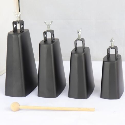 Steel Cowbell with Stick，Cowbell Instrument, 4 Inch Metal Steel Cow Bell with Handle Stick for Drum Set, Hand Percussion Noise Maker (5") in Saudi Arabia