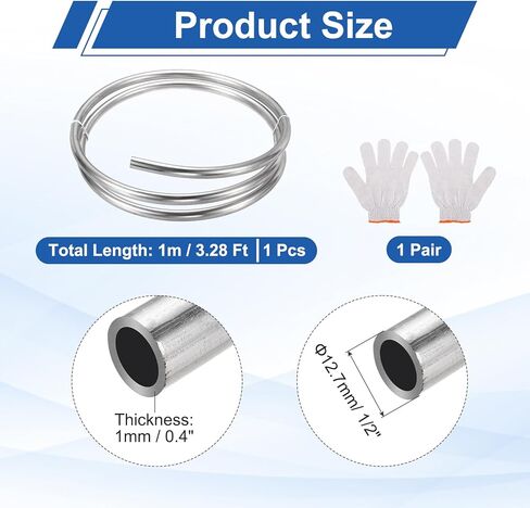 uxcell Stainless Steel Tubing Coil, 1/8" OD x 13.12 ft Industrial 316 Stainless Steel Welded Tubing with Gloves, Silver Tone 0.02"Thickness in Saudi Arabia