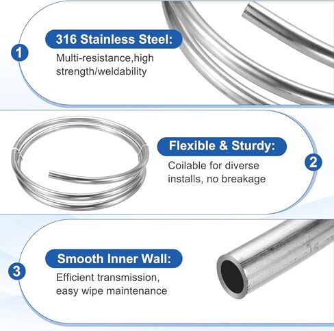 uxcell Stainless Steel Tubing Coil, 1/8" OD x 13.12 ft Industrial 316 Stainless Steel Welded Tubing with Gloves, Silver Tone 0.02"Thickness in Saudi Arabia