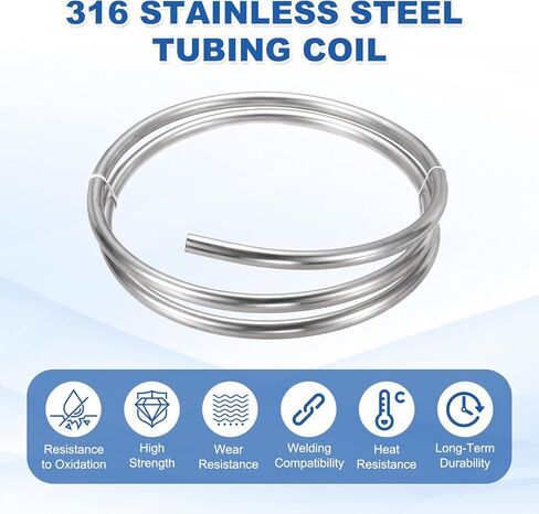 uxcell Stainless Steel Tubing Coil, 1/8" OD x 13.12 ft Industrial 316 Stainless Steel Welded Tubing with Gloves, Silver Tone 0.02"Thickness in Saudi Arabia