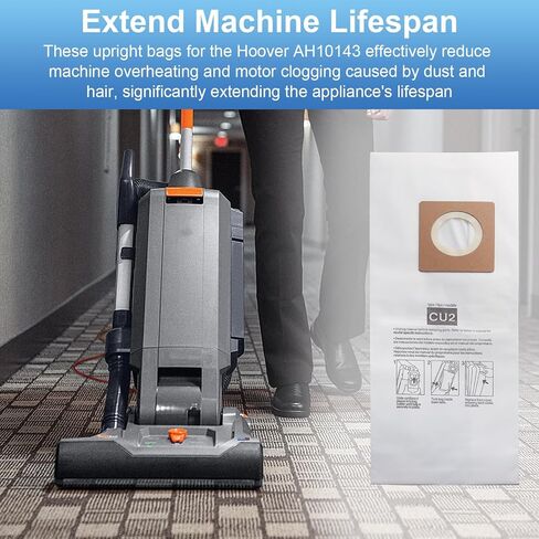 أكياس عمودية AH10143 للمكنسة الكهربائية Hoover HushTone CU2 CH54013 CH54015 CH54113 CH54115، لأكياس المكنسة الكهربائية التجارية Hoover، 10 عبوات - أبيض in Kuwait