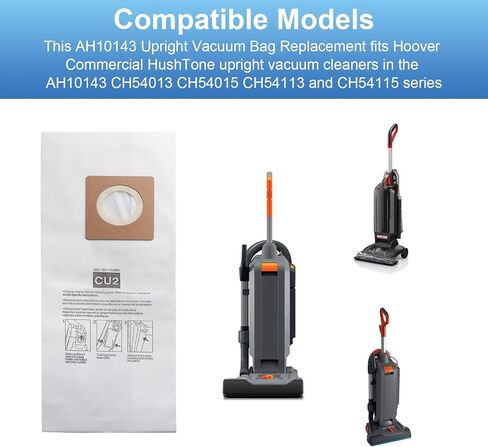 أكياس عمودية AH10143 للمكنسة الكهربائية Hoover HushTone CU2 CH54013 CH54015 CH54113 CH54115، لأكياس المكنسة الكهربائية التجارية Hoover، 10 عبوات - أبيض in Kuwait