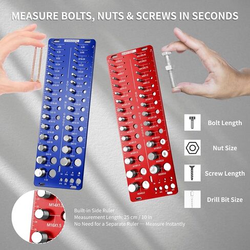 فاحص 76 خيط، مدقق خيط الصمولة والمسمار قياسي ومتري، مقياس خيط مع 31 SAE و29 متري و16 مقاس لقمة مثقاب، مجموعة معرف مقياس قياس حجم المسمار والصواميل الألومنيوم in Kuwait