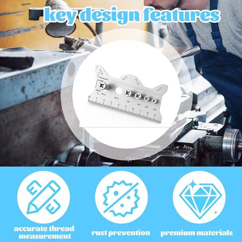 بطاقة قياس مسمار مزدوجة الجوانب من الفولاذ المقاوم للصدأ، مدقق خيط متري احترافي وأداة قياس مسمار لمهندسي الميكانيكا في المشروعات اليدوية in Kuwait