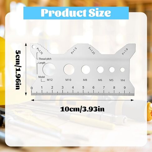 بطاقة قياس مسمار مزدوجة الجوانب من الفولاذ المقاوم للصدأ، مدقق خيط متري احترافي وأداة قياس مسمار لمهندسي الميكانيكا في المشروعات اليدوية in Kuwait