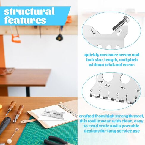 بطاقة قياس مسمار مزدوجة الجوانب من الفولاذ المقاوم للصدأ، مدقق خيط متري احترافي وأداة قياس مسمار لمهندسي الميكانيكا في المشروعات اليدوية in Kuwait