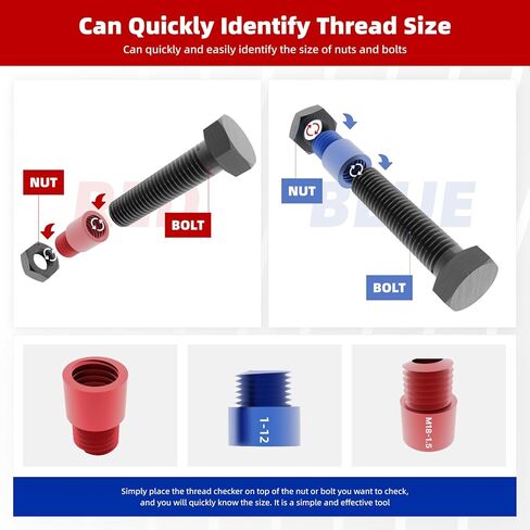 فاحص الخيوط، 52 قطعة من مفتش خيط الصواميل والمسمار، مقاييس خيط قياسية ومترية مع مكتشف حجم المسمار، 28 بوصة + 24 مقياس خيط نوع الصندوق المتري، حجم تحديد سريع للمناطق الضيقة والصعبة in Kuwait
