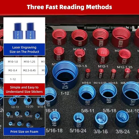 فاحص الخيوط، 52 قطعة من مفتش خيط الصواميل والمسمار، مقاييس خيط قياسية ومترية مع مكتشف حجم المسمار، 28 بوصة + 24 مقياس خيط نوع الصندوق المتري، حجم تحديد سريع للمناطق الضيقة والصعبة in Kuwait