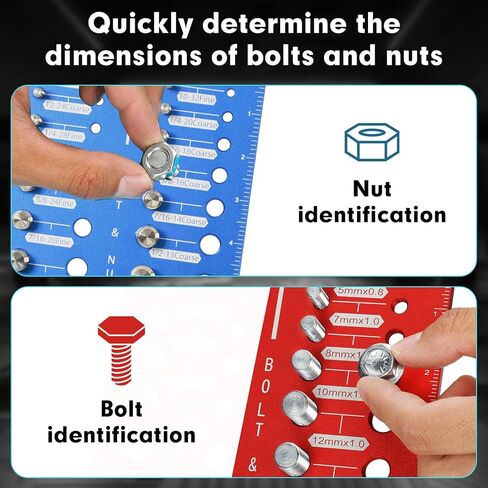 62 Nut and Bolt Thread Checker 25 SAE, Bolt and Nut Sizer, Thread Checker with 25 Standard & 25 Metric Bolt & 12 Drill Bit Gauge, for Identify Thread Sizes Used for Household and Professional in Kuwait
