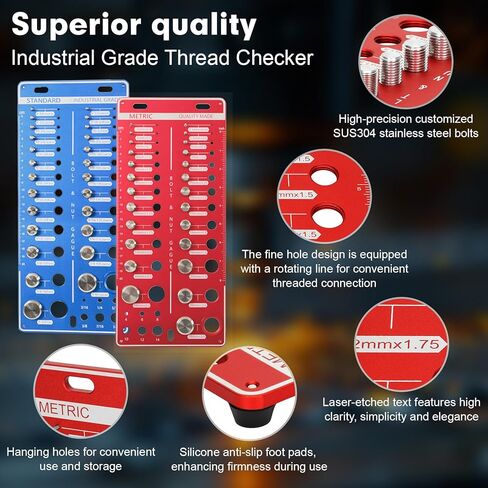 62 Nut and Bolt Thread Checker 25 SAE, Bolt and Nut Sizer, Thread Checker with 25 Standard & 25 Metric Bolt & 12 Drill Bit Gauge, for Identify Thread Sizes Used for Household and Professional in Kuwait