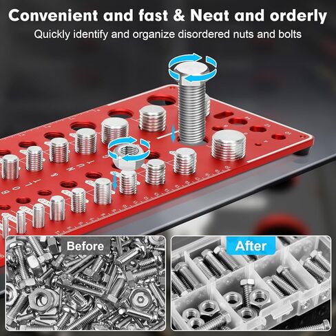 62 Nut and Bolt Thread Checker 25 SAE, Bolt and Nut Sizer, Thread Checker with 25 Standard & 25 Metric Bolt & 12 Drill Bit Gauge, for Identify Thread Sizes Used for Household and Professional in Kuwait