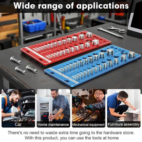 62 Nut and Bolt Thread Checker 25 SAE, Bolt and Nut Sizer, Thread Checker with 25 Standard & 25 Metric Bolt & 12 Drill Bit Gauge, for Identify Thread Sizes Used for Household and Professional in Kuwait