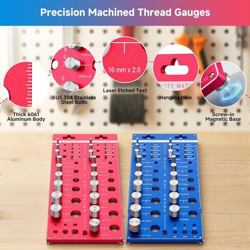 فاحص خيط صامولة ومسمار 66، حجم المسمار ومقياس الخيط مع 27 مقياسًا قياسيًا و27 متريًا و12 لقمة مثقاب، مقياس معرف المسمار والصامولة، أداة قياس حجم المسمار مع قاعدة لولبية مغناطيسية in Kuwait