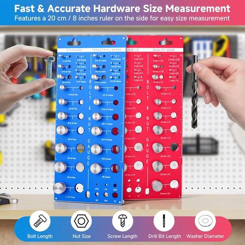 فاحص خيط صامولة ومسمار 66، حجم المسمار ومقياس الخيط مع 27 مقياسًا قياسيًا و27 متريًا و12 لقمة مثقاب، مقياس معرف المسمار والصامولة، أداة قياس حجم المسمار مع قاعدة لولبية مغناطيسية in Kuwait