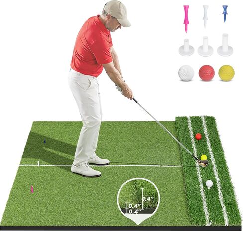 سجادة جولف FRUITEAM مزدوجة العشب مقاس 5 × 4 أقدام، محاذاة حصيرة ضرب الجولف السميكة ومساعد زاوية الاقتراب، ممارسة داخلية/خارجية in Kuwait