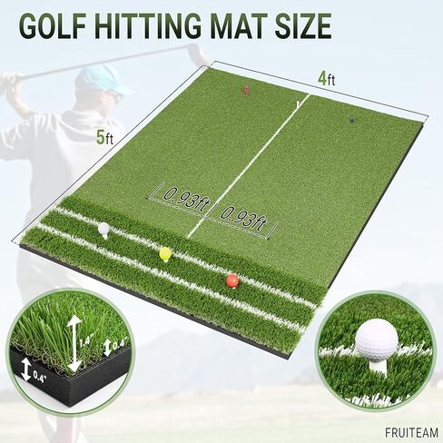 سجادة جولف FRUITEAM مزدوجة العشب مقاس 5 × 4 أقدام، محاذاة حصيرة ضرب الجولف السميكة ومساعد زاوية الاقتراب، ممارسة داخلية/خارجية in Kuwait
