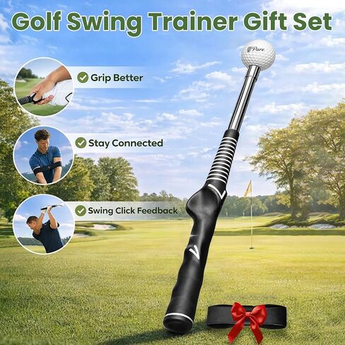 Golf Swing Trainer with Practice Ball & Golf Arm Band, Golf Swing Training Aid for Arm Connection, Golf Practice Training Aid for Indoor & Outdoor Use, Swing Corrector for Left & Right Handed Golfers in Saudi Arabia