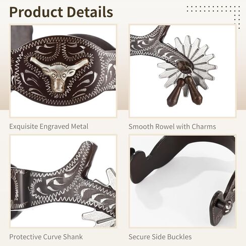 2 PCS Western Spurs, Cowboy Boot Spurs with Turnable Gear, Western Riding Gear with Secure Side Buckles for Training Cues Ranch Arena Riding in Saudi Arabia