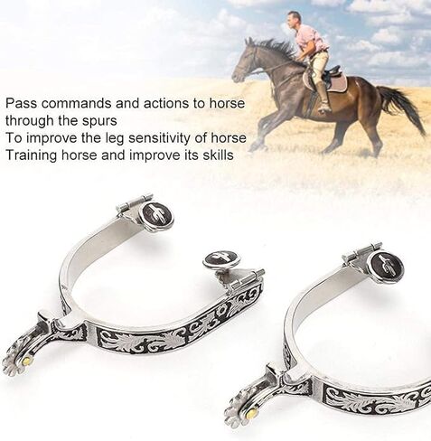 نتوءات رعاة البقر الغربية، مقترنة بحزام مهماز مكون من 6 فتحات، وأشرطة جلدية من الفولاذ المقاوم للصدأ، ترس قابل للدوران، ركوب الخيل الفروسية للرجال والنساء in Kuwait